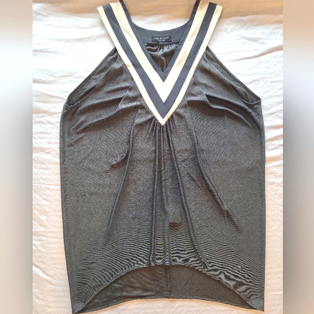 Rag and Bone dark gray V-neck tank top with cream stripes on neckline size 2